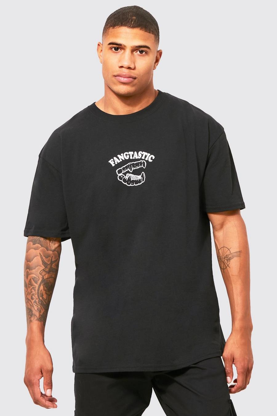 Men's Oversized Fangtastic Print T-shirt | Boohoo UK