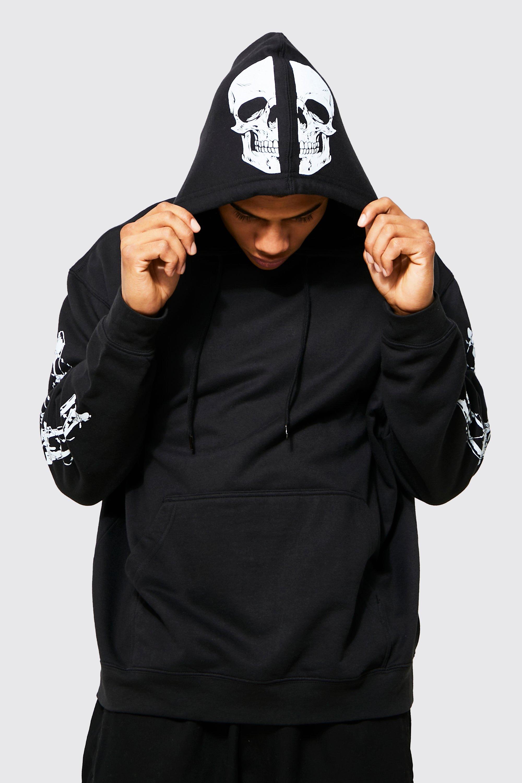 Hoodie with skull on hood on sale