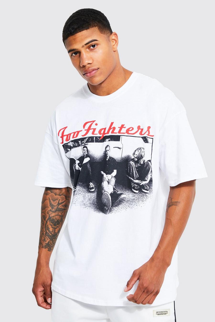 White Oversize t-shirt med Foo Fighters-motiv image number 1