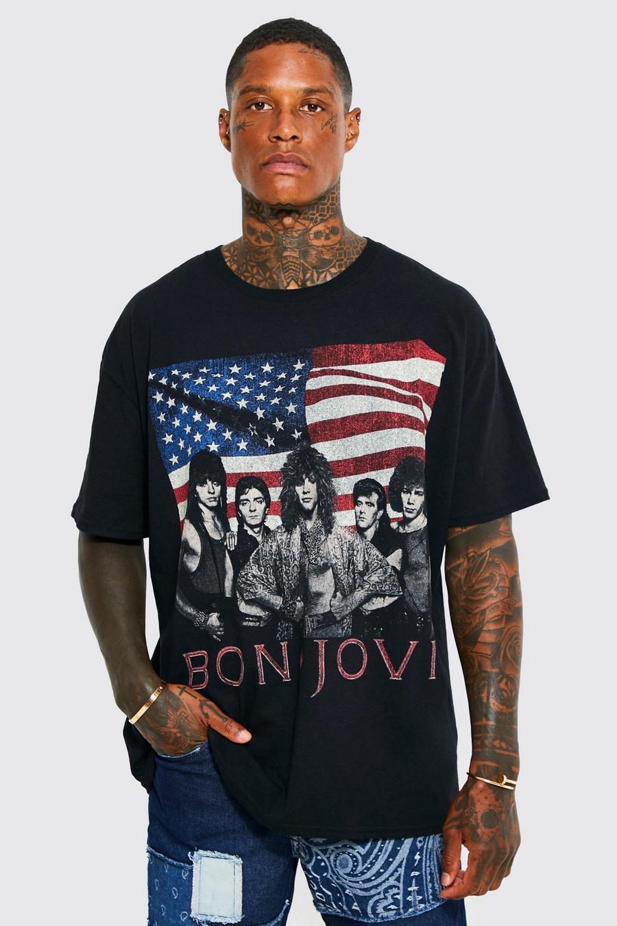 Black Oversized Bon Jovi License T-shirt image number 1