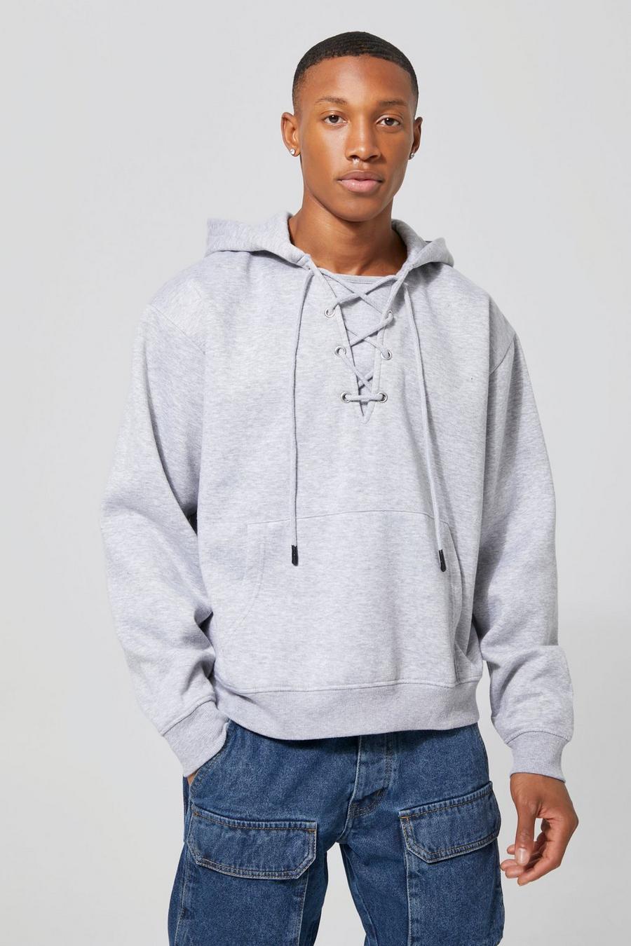 Grey marl Oversized Boxy Hoodie With Lace Detail image number 1