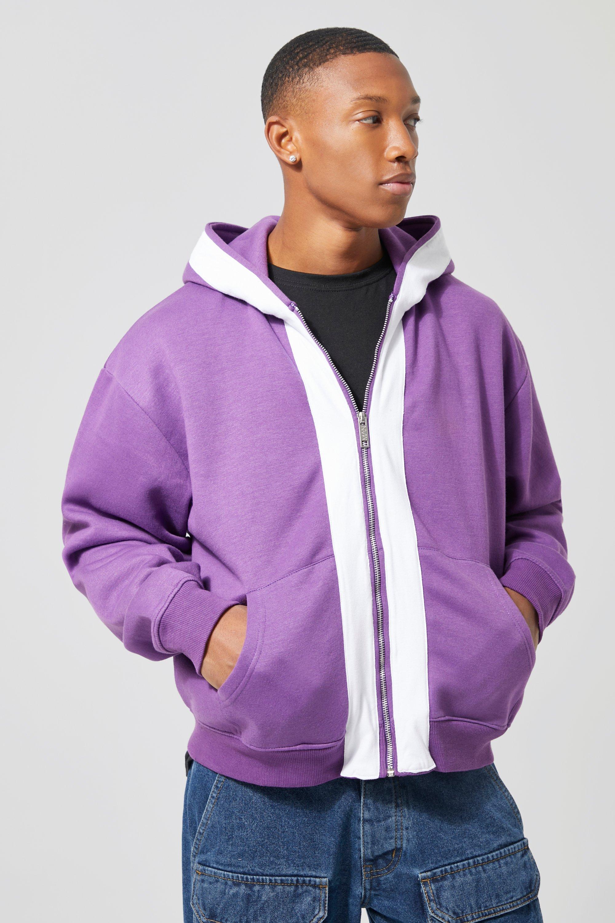 boohooMAN Core Zip Through Hoodie - Purple - Size M