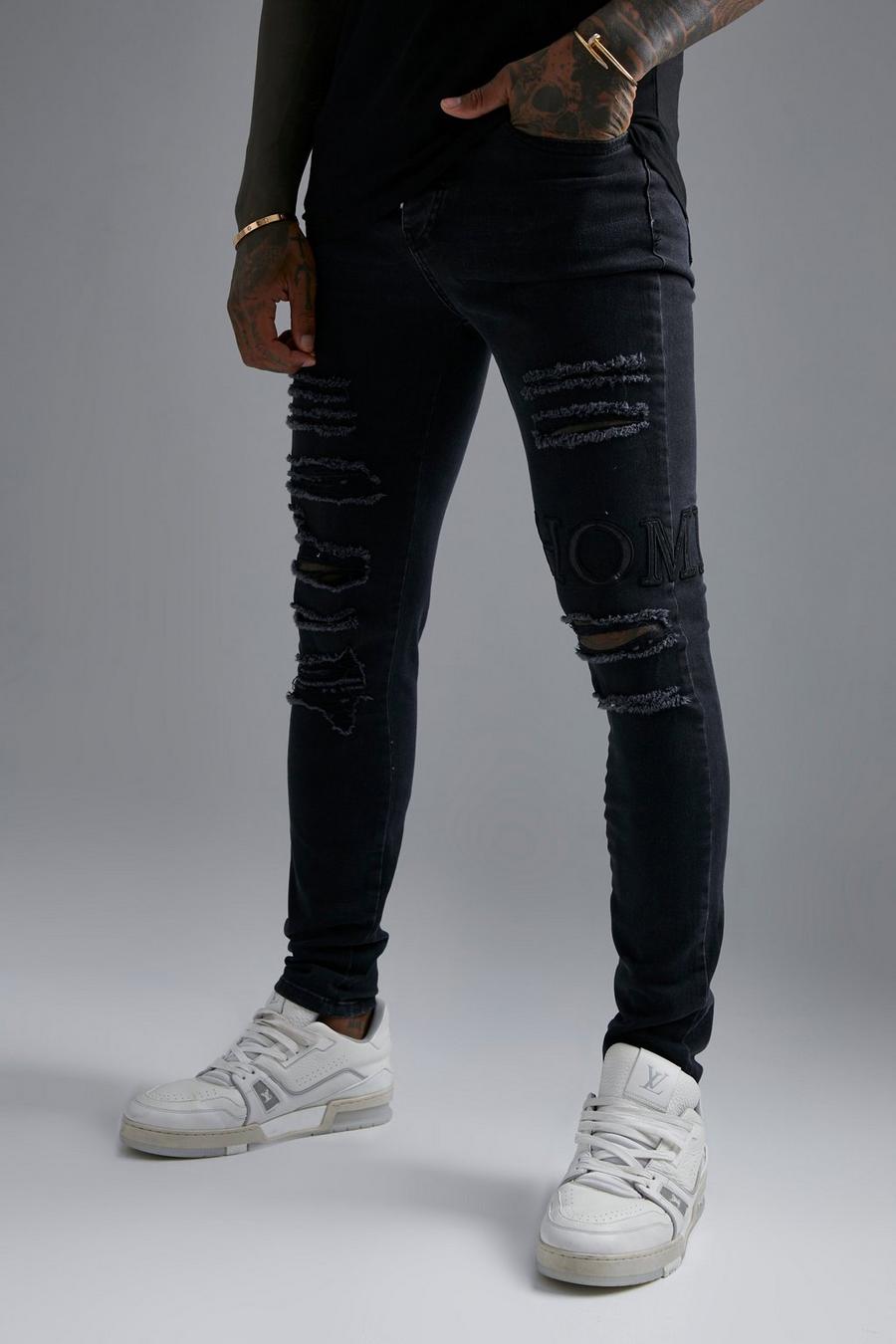 Black Skinny Pu Applique Jeans image number 1