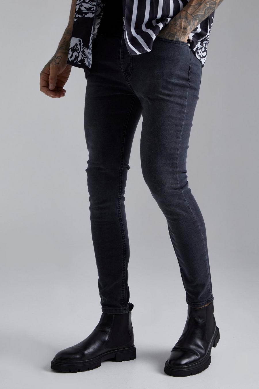 Jeans Skinny Fit con tasche in PU, Black negro