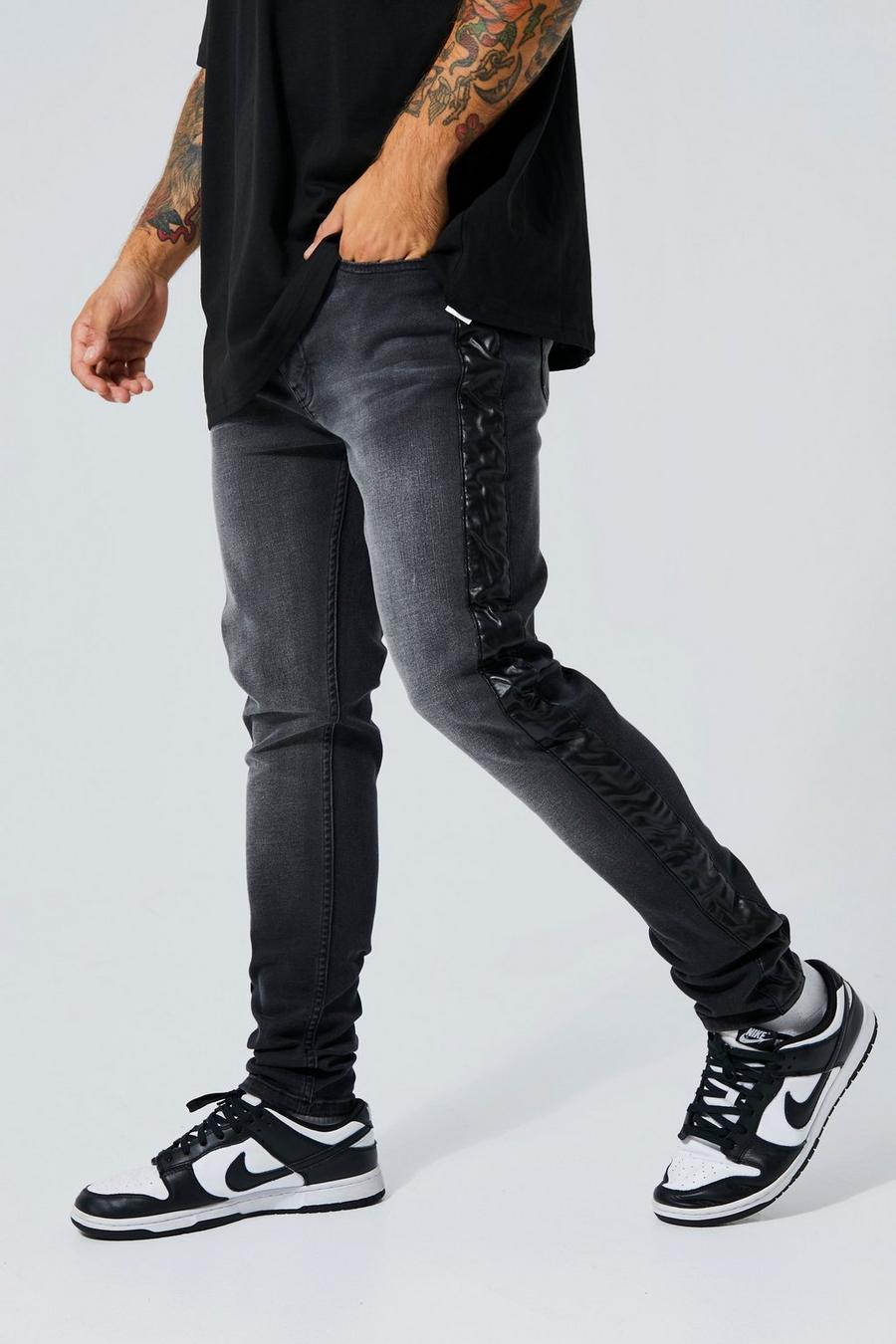 Black Skinny Pu Stripe Jeans image number 1