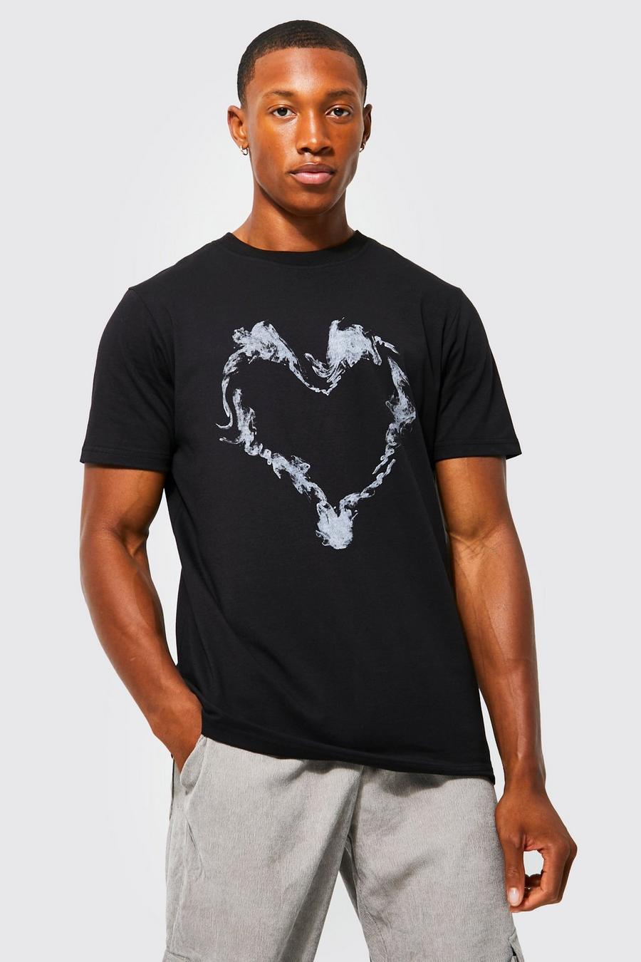Black Slim Fit Heart Graphic T Shirt image number 1