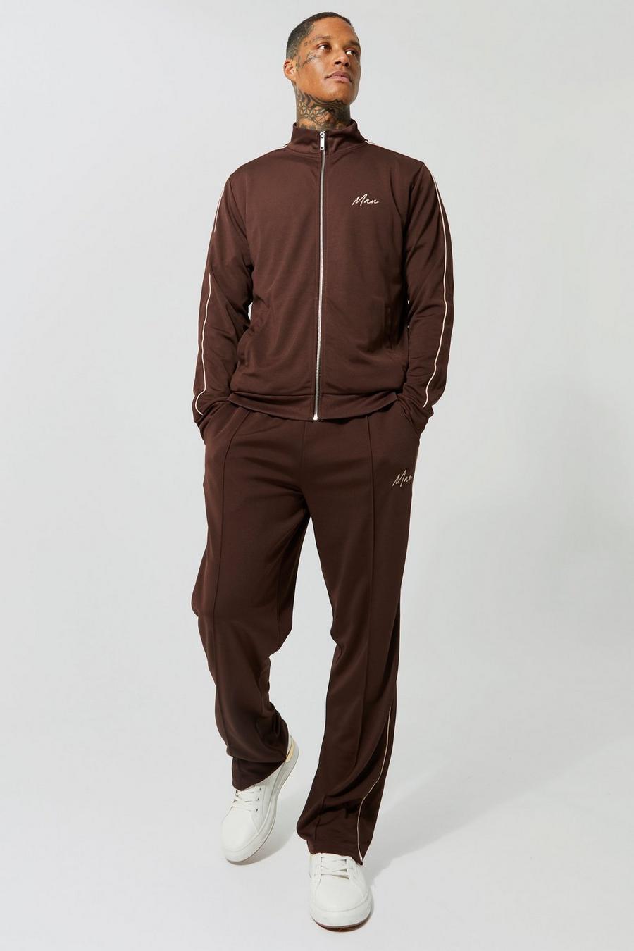 Chocolate Heavyweight Tricot Man Funnel Neck Tracksuit image number 1