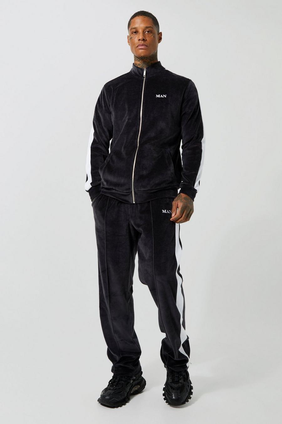 Charcoal grey Heavyweight Velour Man Funnel Neck Tracksuit