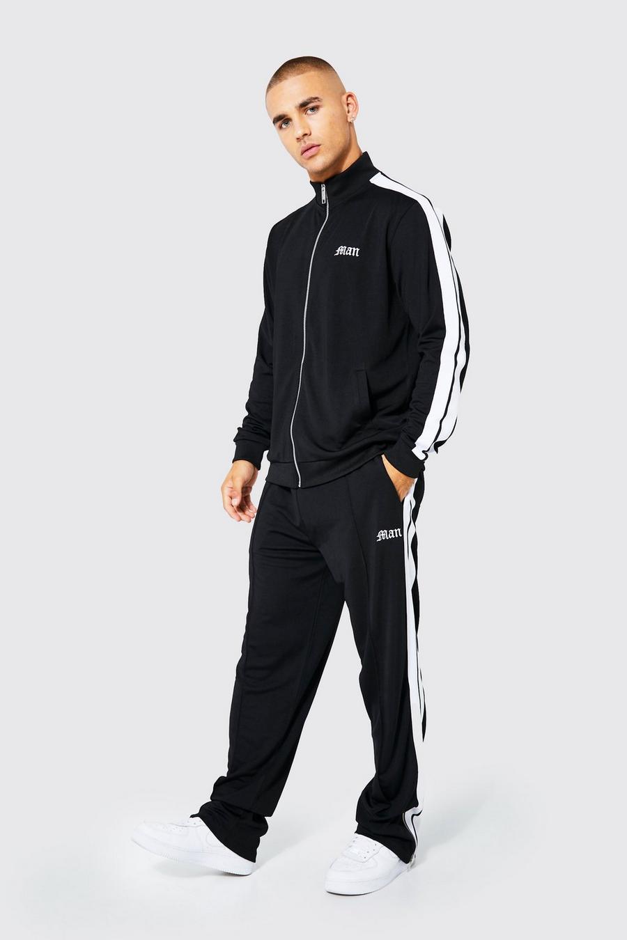Black Heavyweight Tricot Man Funnel Neck Tracksuit