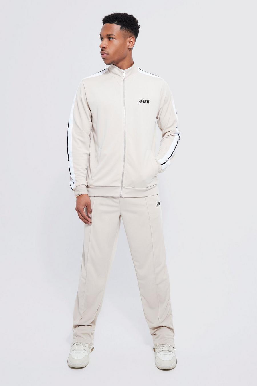 Taupe Heavyweight Tricot Man Funnel Neck Tracksuit image number 1