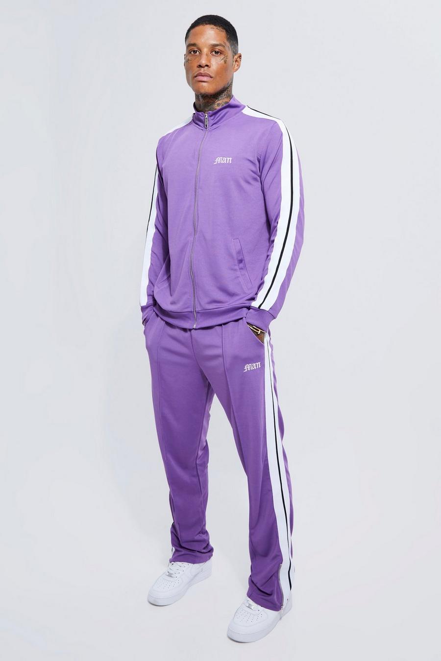 Purple Heavyweight Tricot Man Funnel Neck Tracksuit image number 1