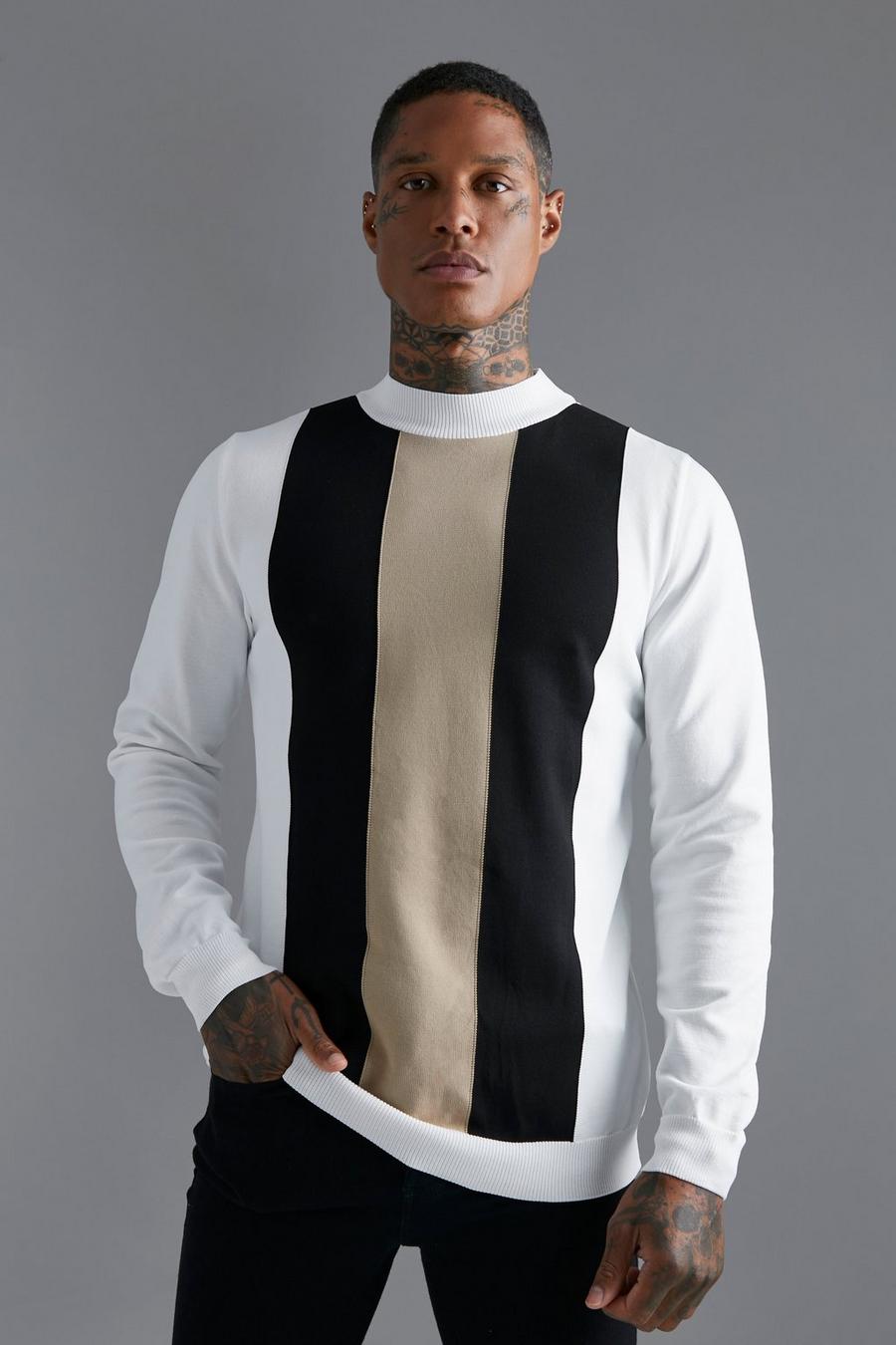 Cream Extended Neck Colourblock Jumper image number 1
