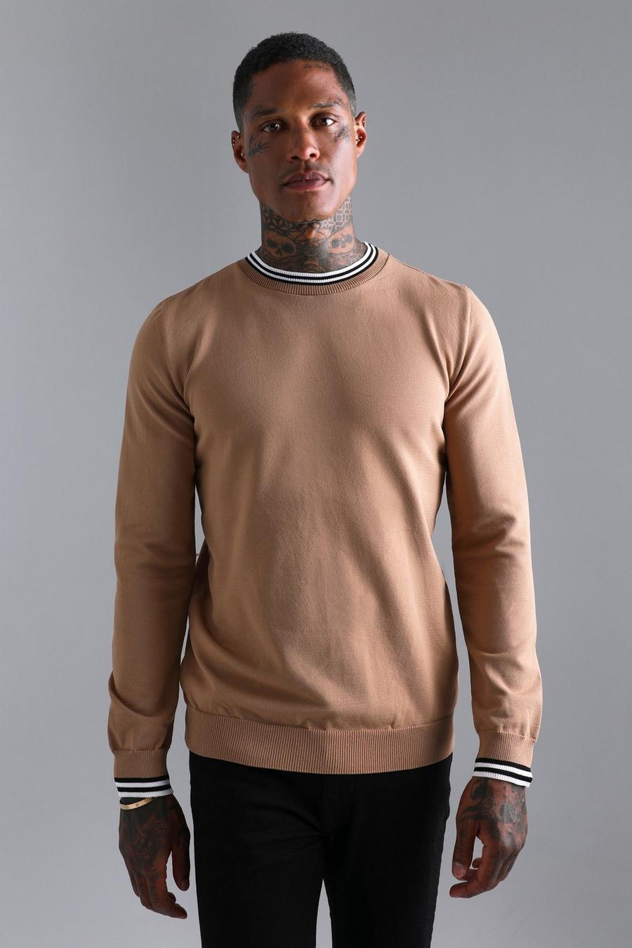 Taupe Smart Jumper With Tipping  image number 1