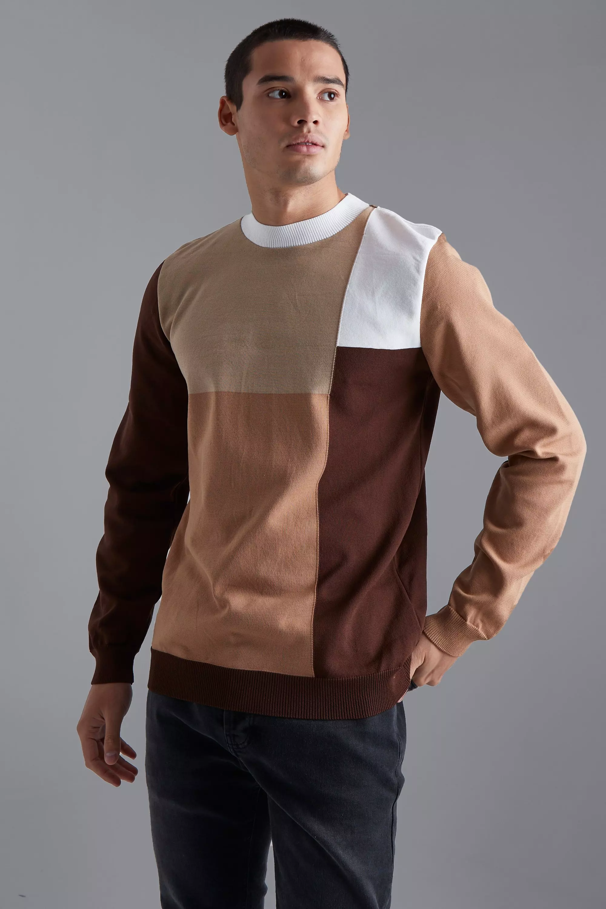 Chocolate Square Colourblocking Smart Jumper alternative image