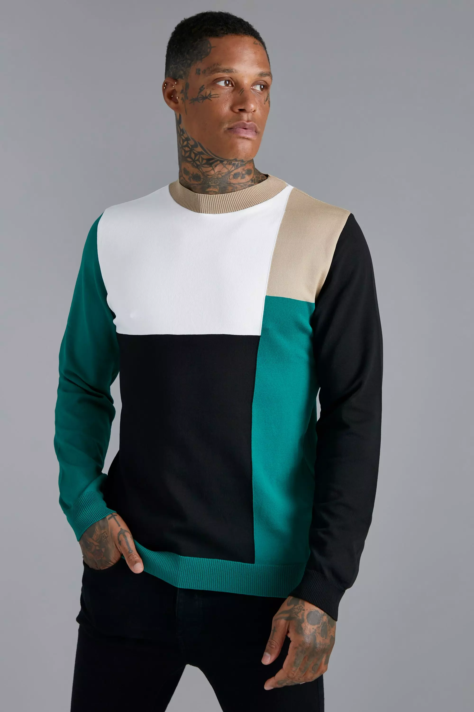 Green Square Colourblocking Smart Jumper alternative image