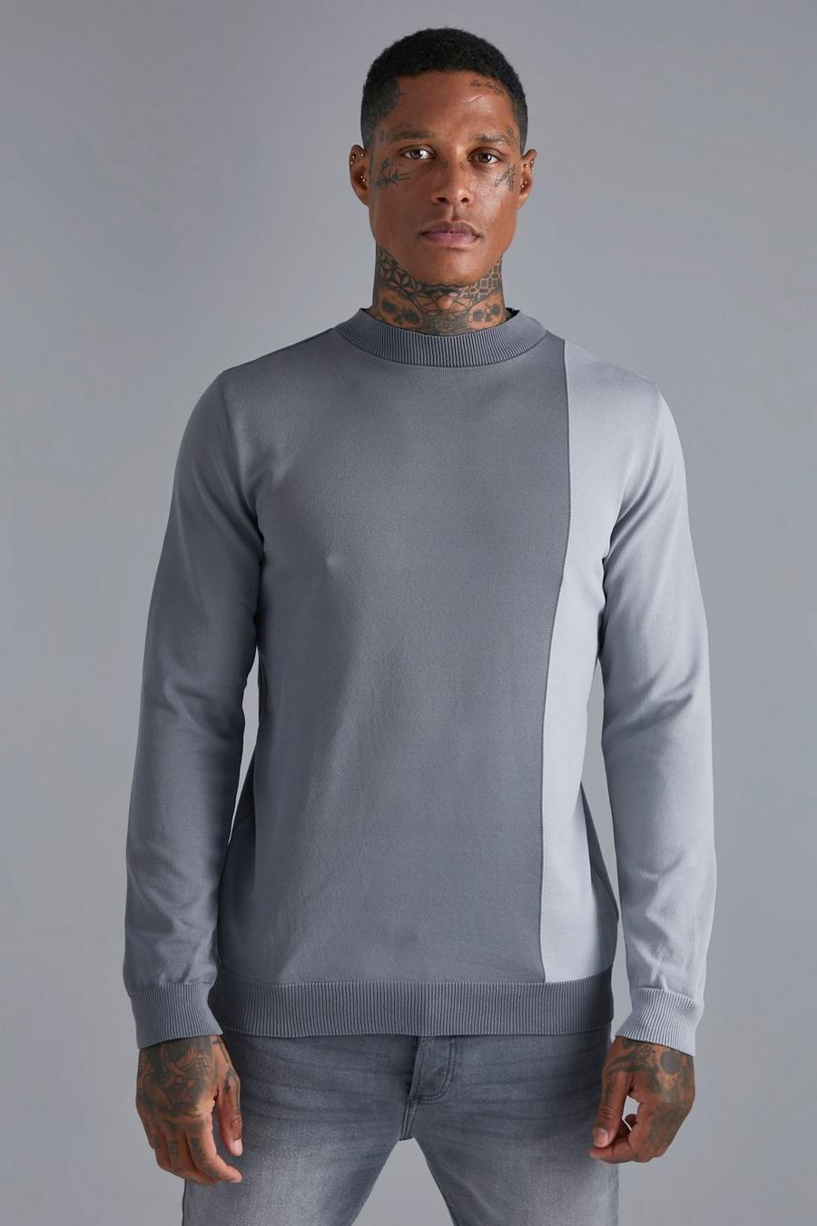 Jersey elegante con panel en las mangas, Charcoal grigio