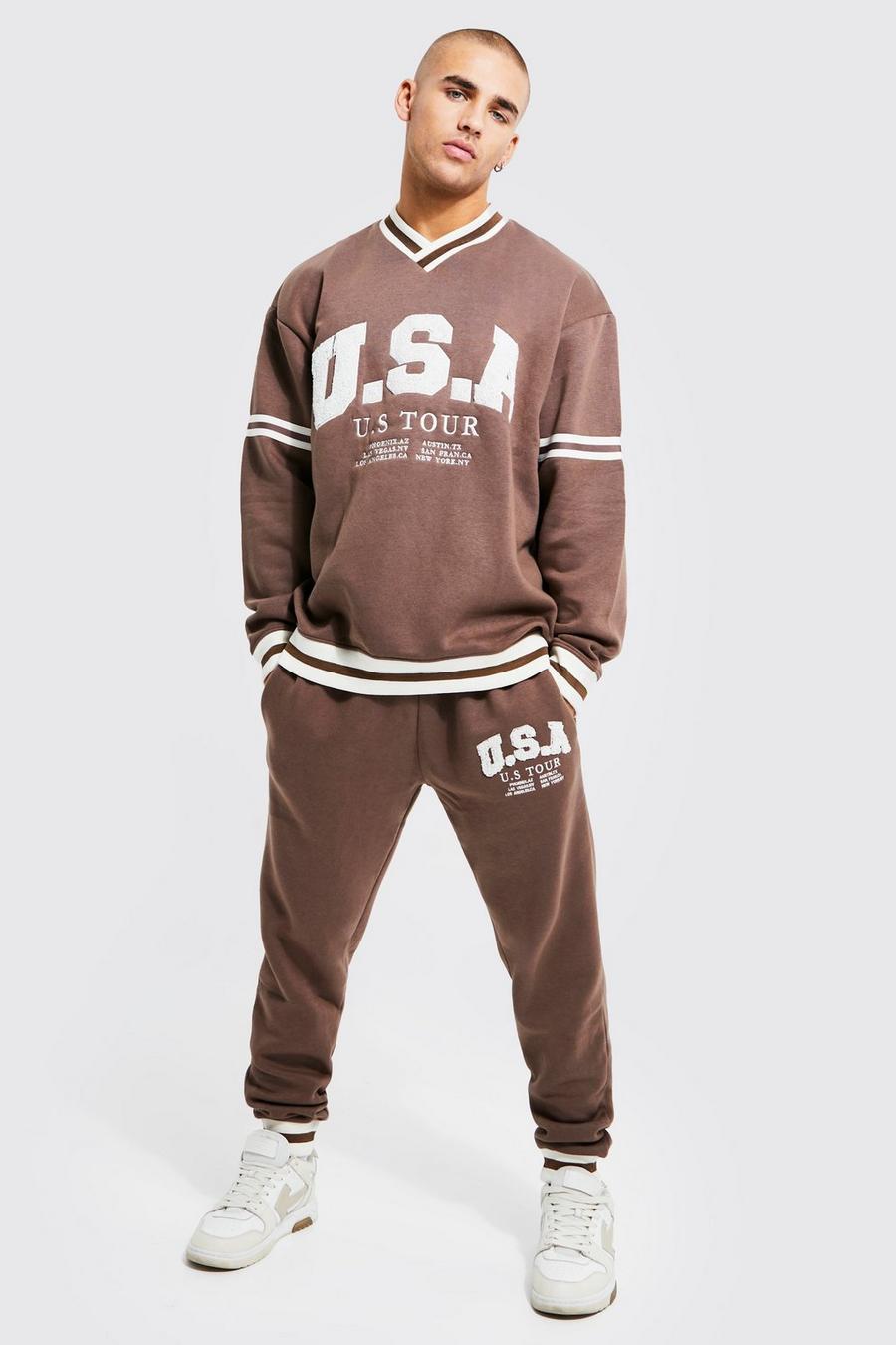 Men Tracksuit Set Winter ‘ New York’ Print Sweatshirt Top&Loose Sportswear Pants for Jogger Sports Gym Fitness Running 