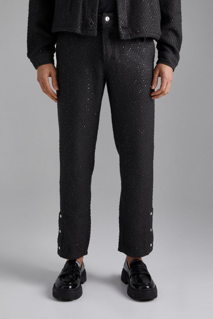 Black Fixed Waist Straight Metallic Boucle Trouser image number 1