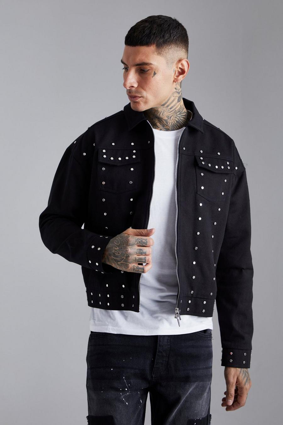 Black schwarz Stud Detail Harrington Jacket