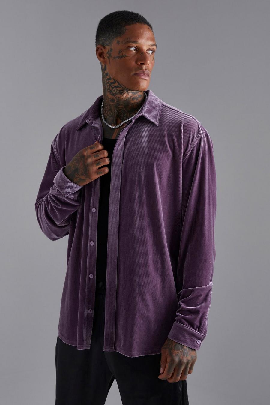 Purple Pleated Velour Long Sleeve Shirt image number 1