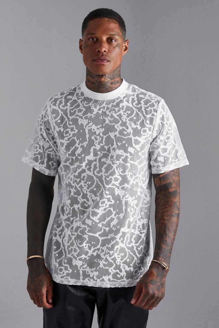 White Mesh Marble Regular T Shirt image number 1