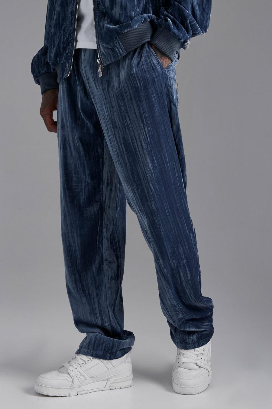 Dusty blue Elastic Waist Velour Relaxed Fit Trouser image number 1