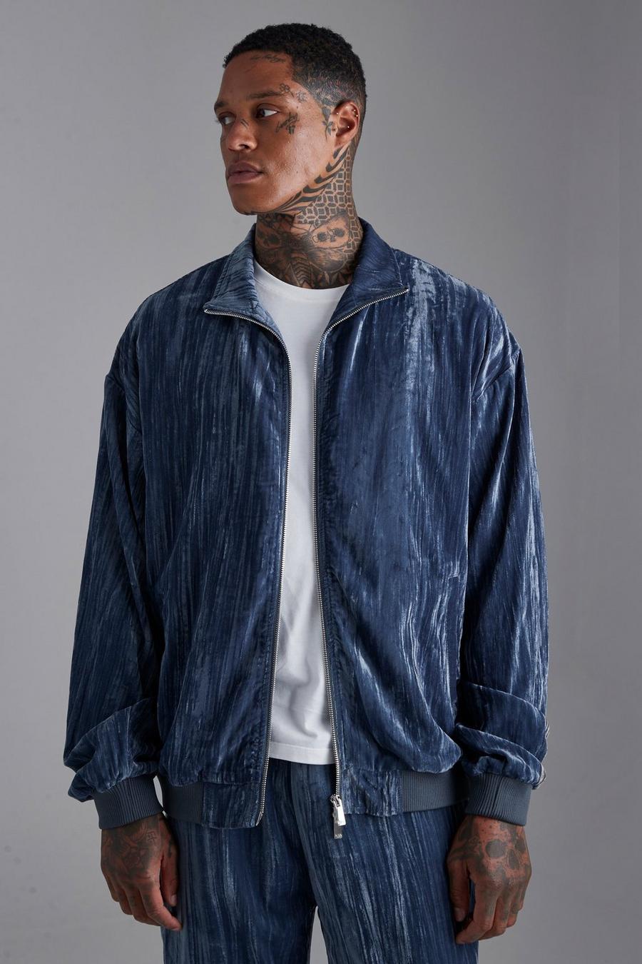 Dusty blue Velour Relaxed Track Jacket image number 1