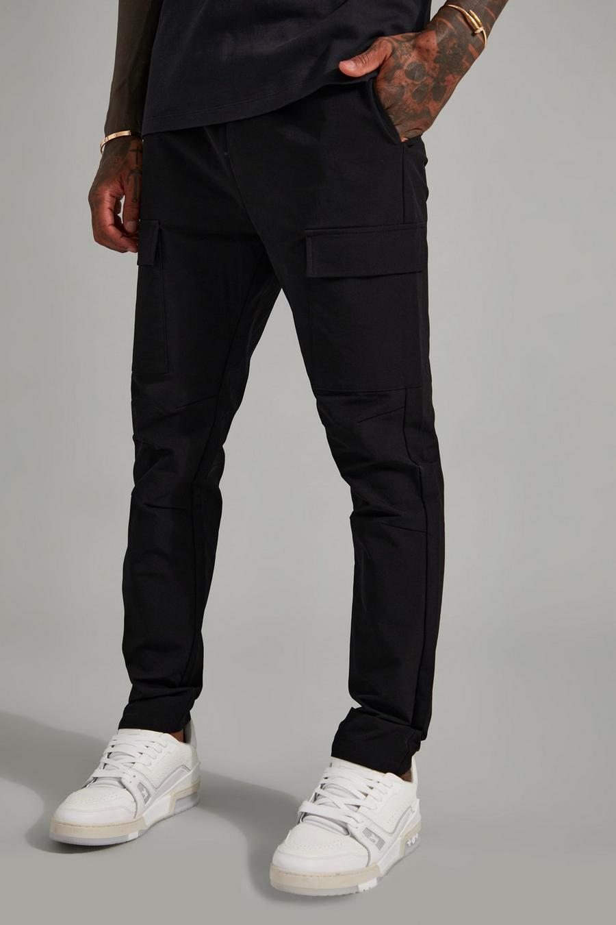 Pantalon cargo slim à poches multiples, Black noir