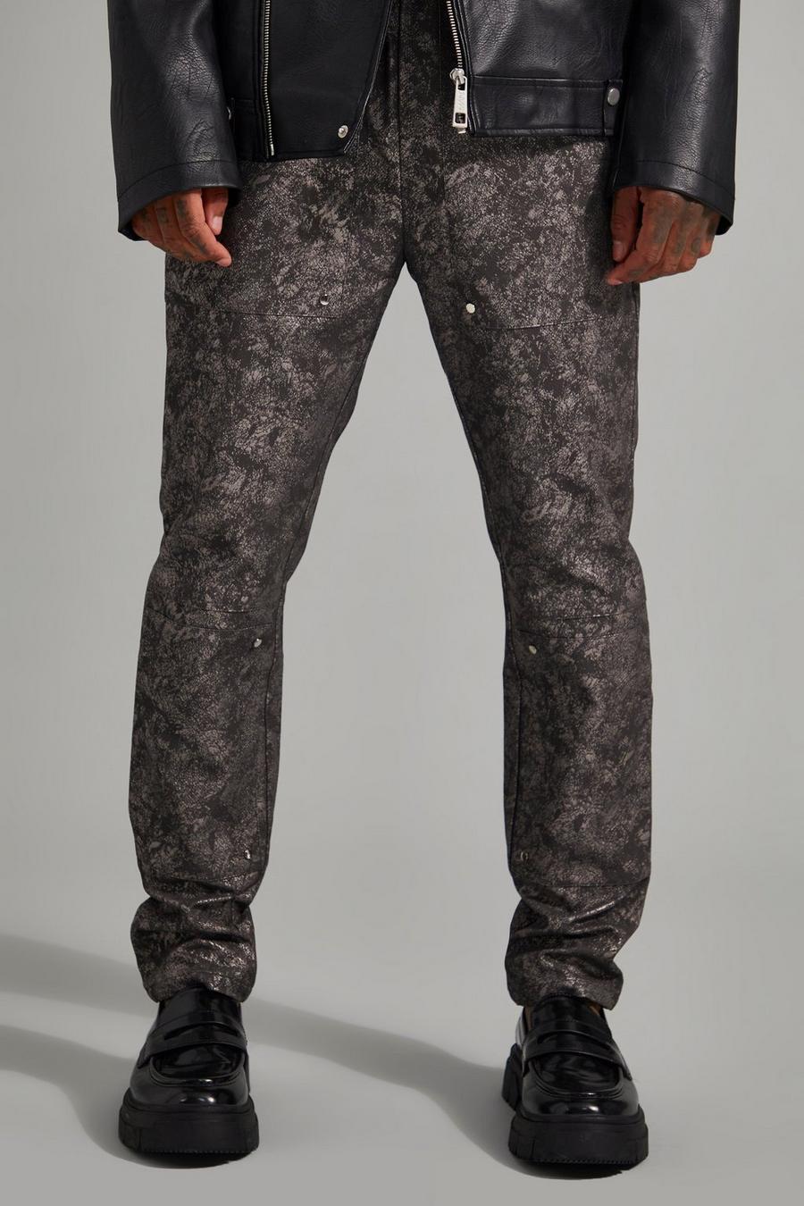 Pantalon cargo slim en simili, Grey image number 1