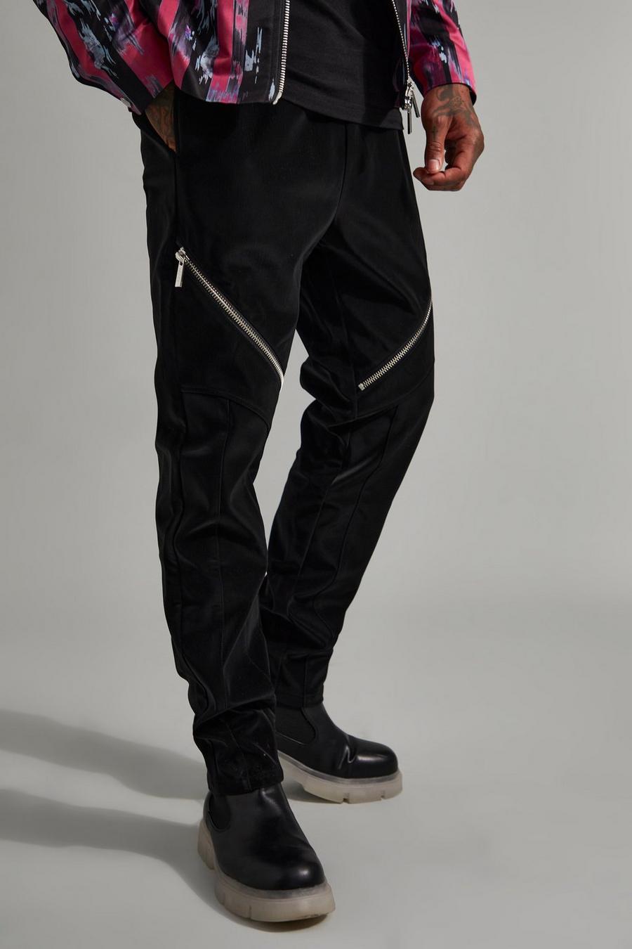 Black Elastic Waist Slim Fit Zip Detail Trouser image number 1