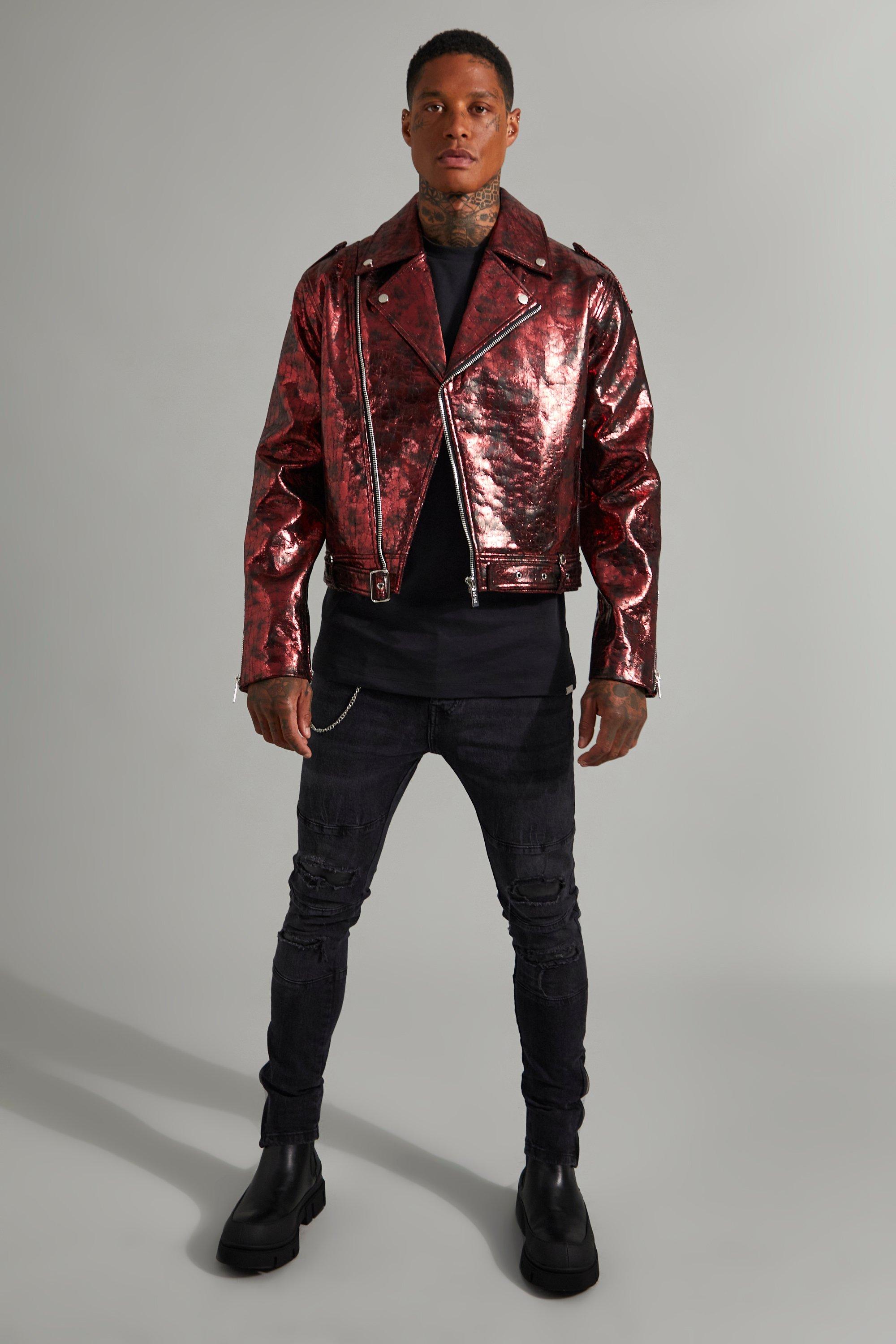 Red Leopard Moto Jacket, Red Leopard Biker Jacket