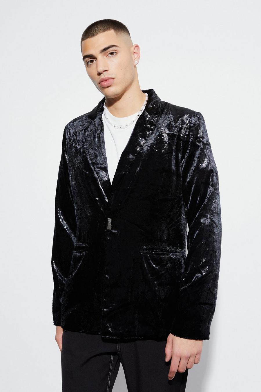 Black svart Metallic Shimmer Blazer Jacket