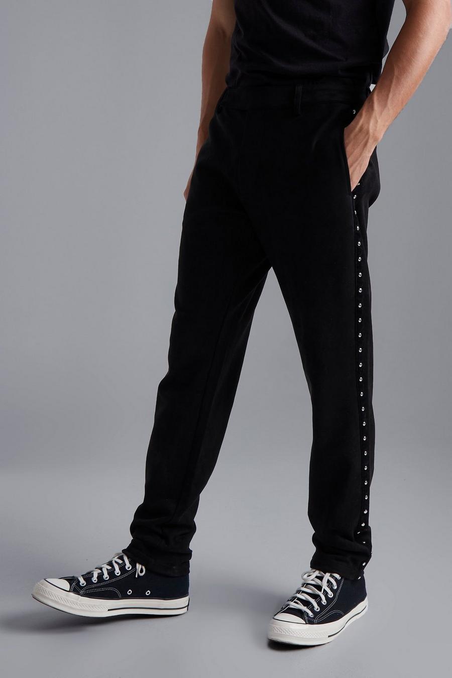 Black Slim Fit Stud Detail Suede Jeans image number 1