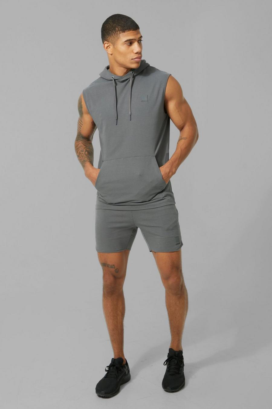 Charcoal Man Active Muscle Fit Sleeveless Hoodie Set image number 1