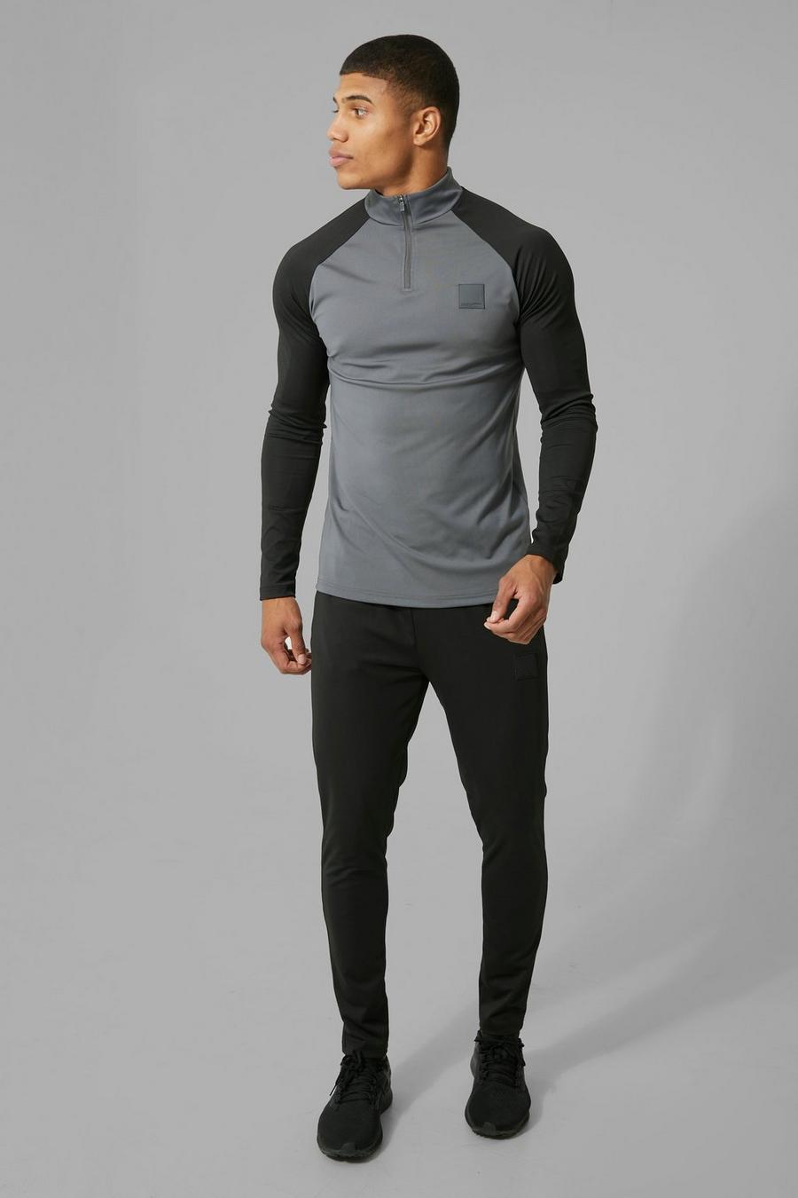 Tuta sportiva Man Active con zip a contrasto, Black image number 1