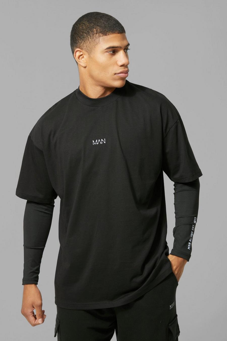 Black Man Active Oversized T-shirt Compression Set image number 1