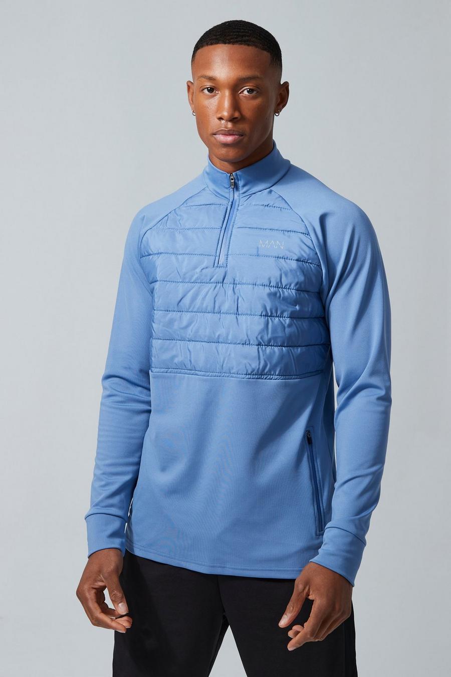 Dusty blue blå Man Active Gym Quilted 1/4 Zip Top