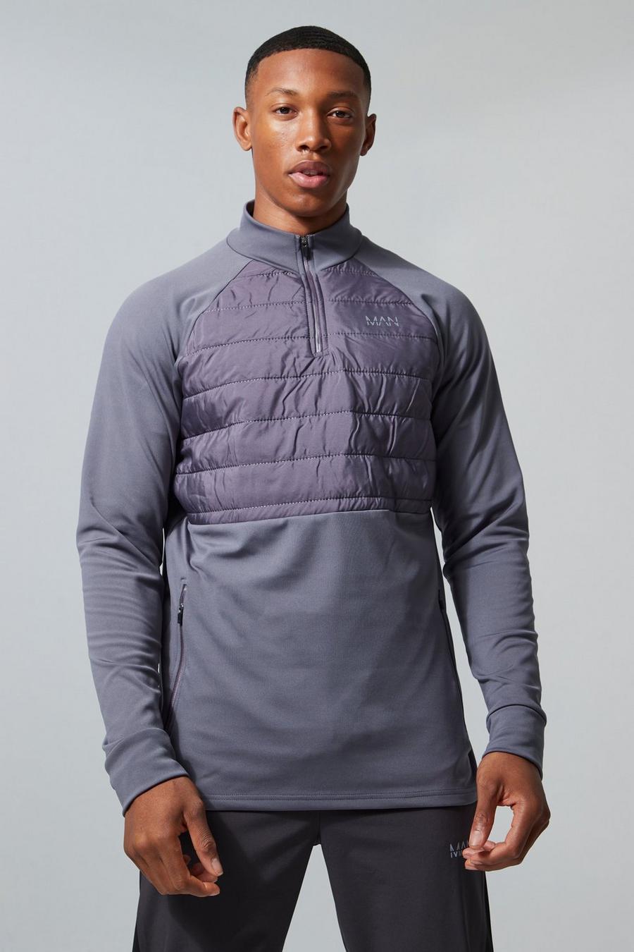 Charcoal gris Man Active Gym Quilted 1/4 Zip Top image number 1