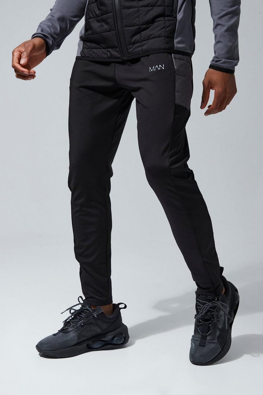 Pantaloni tuta Skinny Fit Man Active Hybrid trapuntati, Black nero