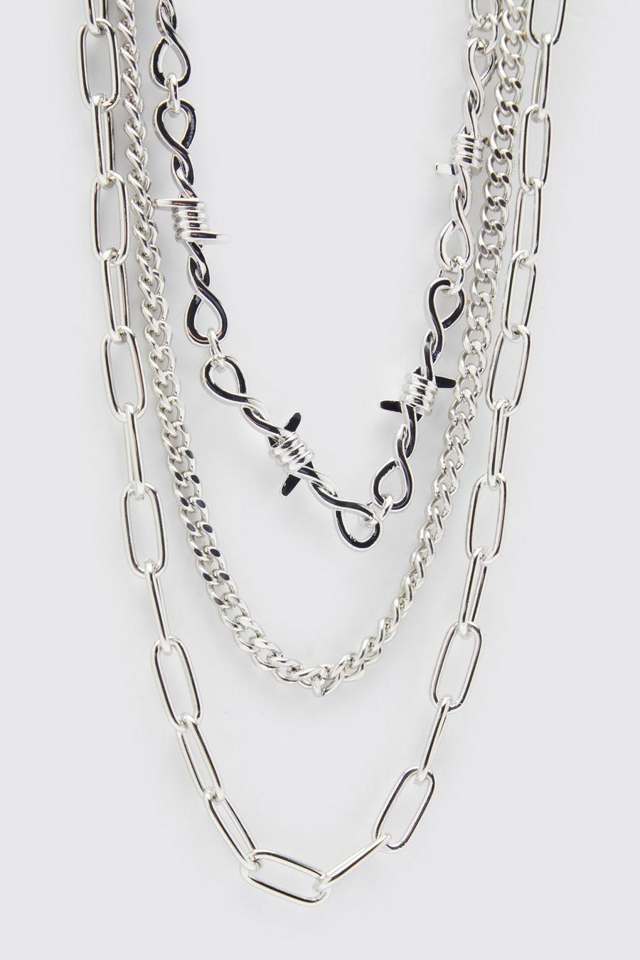 Silver Triple Layer Barbed Wire Necklace image number 1