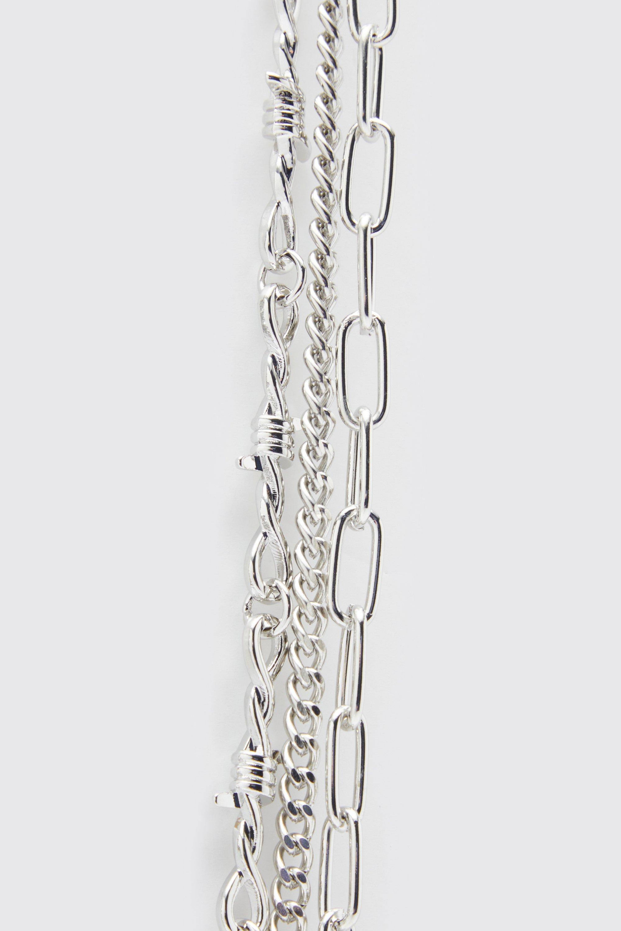 Boohoo Barbed Wire Necklace in Silver Womens Mens Jewellery Mens Necklaces White 