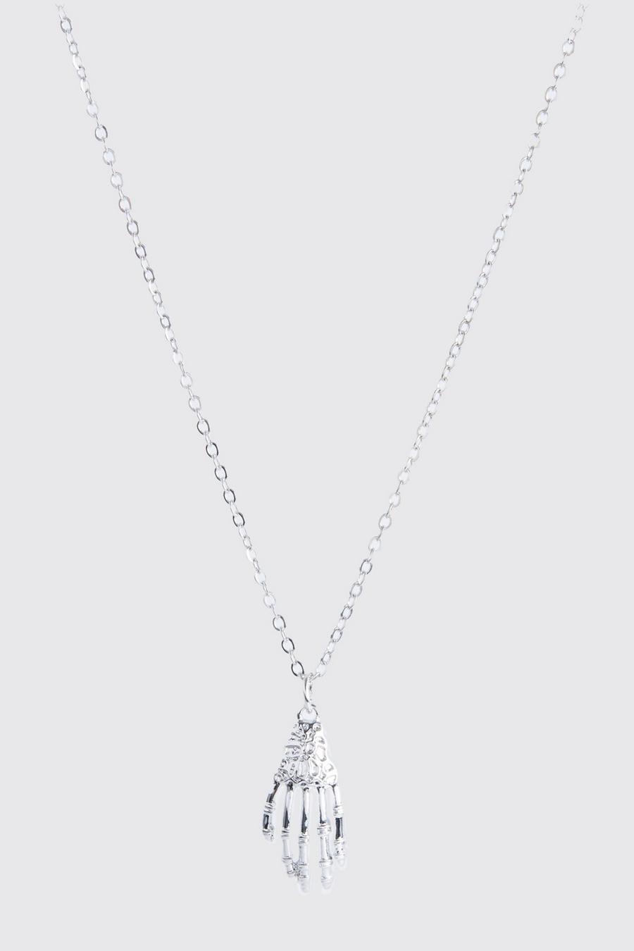 Silver Skeleton Hand Pendant Necklace image number 1