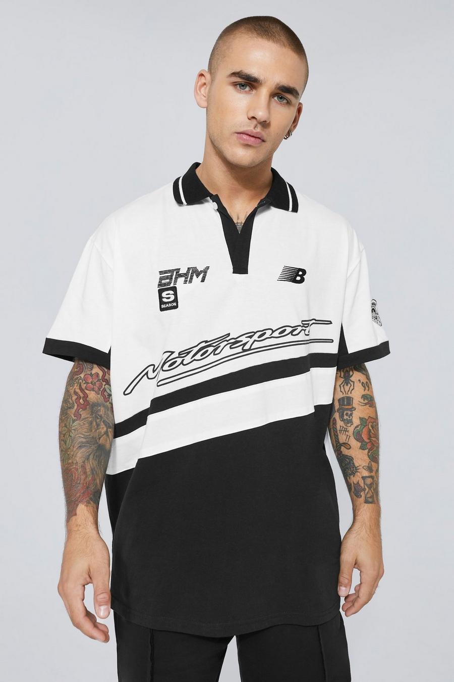 Black Oversized Motor Sport Rugby Polo image number 1
