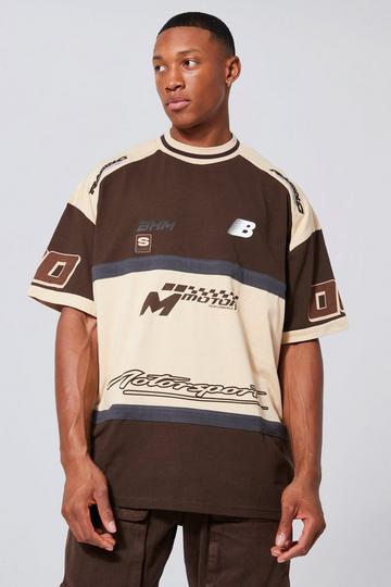 Oversized Paneled Motor Sport T-Shirt chocolate