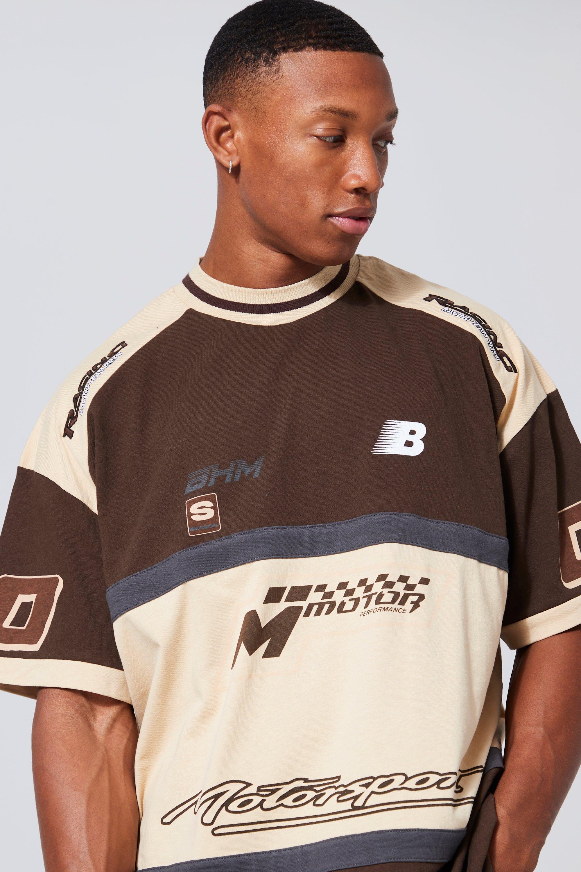 Oversized Panelled Motor Sport T shirt boohoo