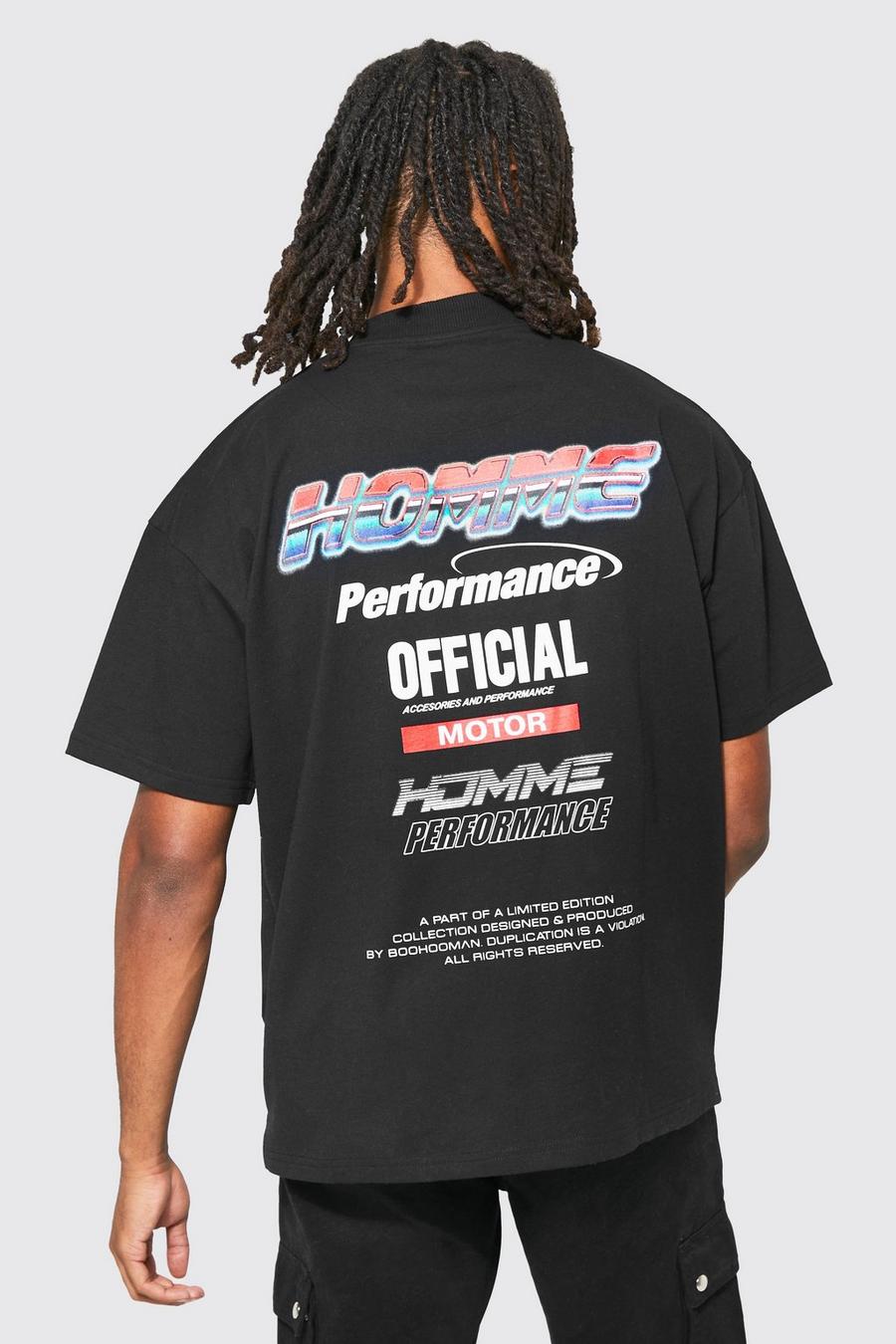 Black Oversized Extended Neck Motor Sport T-shirt image number 1