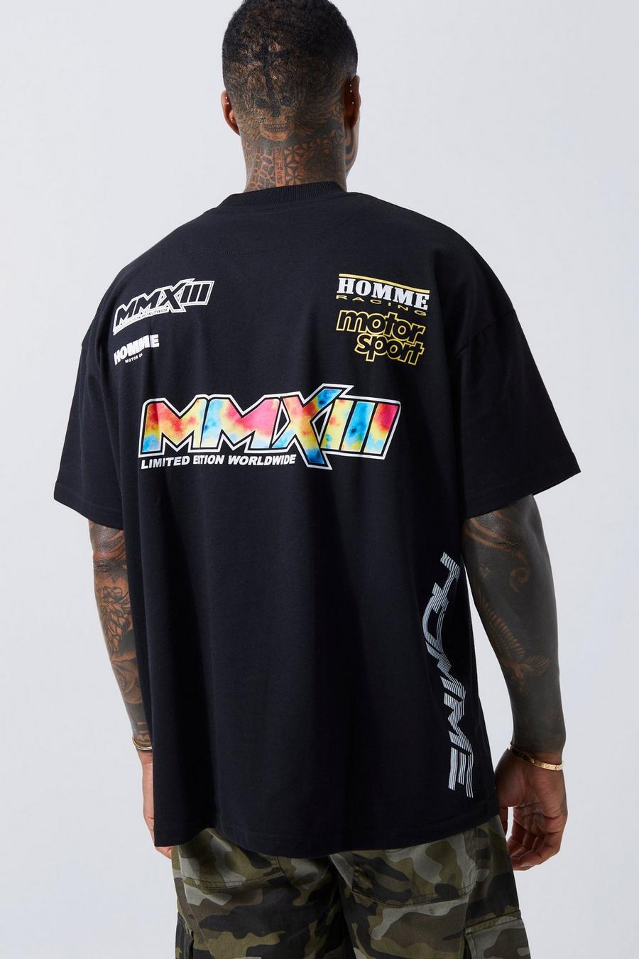 Black Oversized Extended Neck Motorsport  T-shirt 