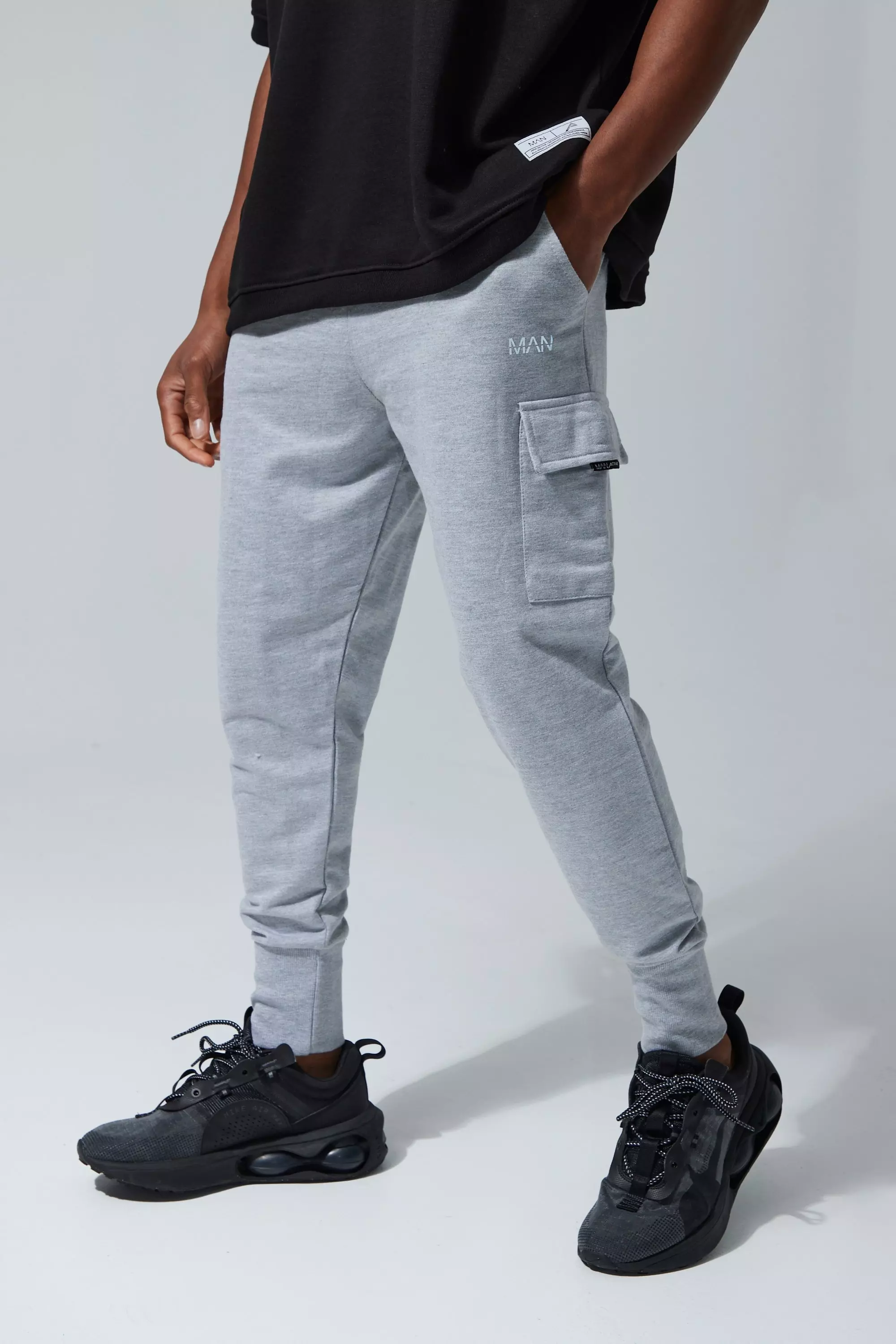 Grey marl Man Active Deep Rib Cuff Cargo Jogger alternative image
