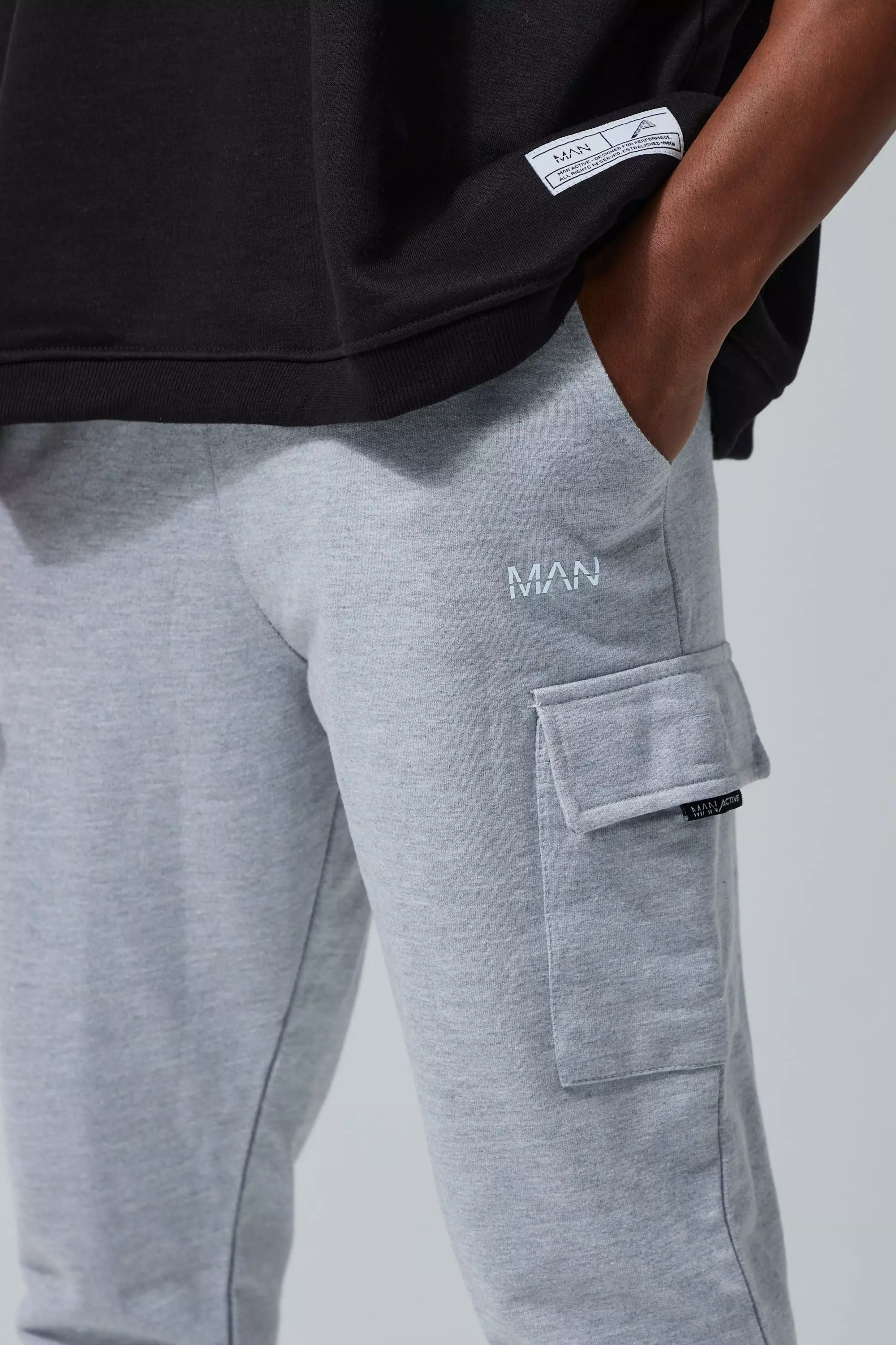 Grey marl Man Active Deep Rib Cuff Cargo Jogger alternative image