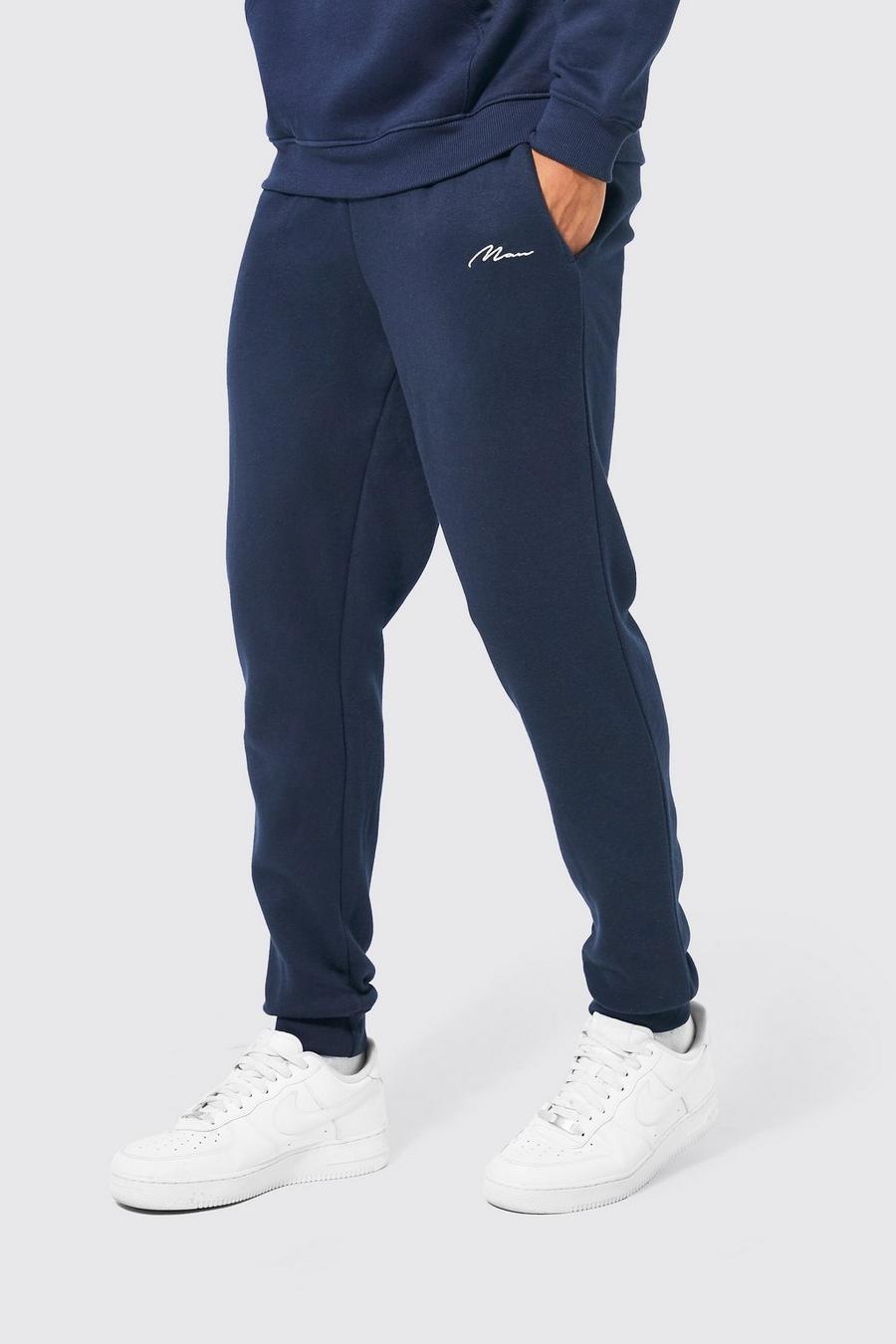 Pantalón deportivo pitillo con firma MAN, Navy image number 1